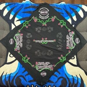 07 Harley-Davidson Black Bandana with Purple and Green Design Like New